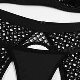 Black Fishnet! Sexy Mesh Lingerie Bra Panty and Garter 3-Piece Matching Set, Sexy Lingerie Underwear