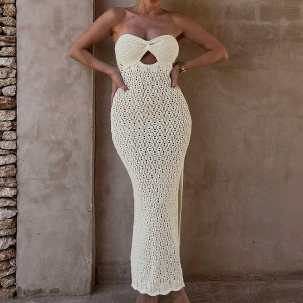Strapless Sexy Slim Fitting Knitted Sweater Dress! Slim Fitting Knitwear Bikini Beach Dress 2305