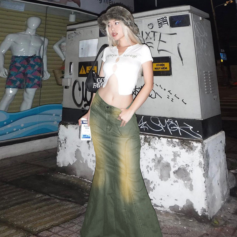 Mermaid's Retro Style Distressed Denim Jeans Long skirt! Skirt Jeans, Denim, Bottoms, Women Jeans, Femme Bottoms