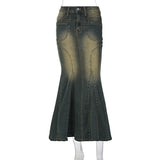 Mermaid's Retro Style Distressed Denim Jeans Long skirt! Skirt Jeans, Denim, Bottoms, Women Jeans, Femme Bottoms