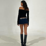 Long Sleeve Solid Color Show the Shoulder! Crop Tee Top  Sexy Tee Top Celebrity Fashion 2308