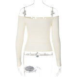 Long Sleeve Solid Color Show the Shoulder! Crop Tee Top  Sexy Tee Top Celebrity Fashion 2308