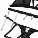 Silver Chains Tassels! Sexy Lingerie Bra Panty and Garter 3-Piece Matching Set, Sexy Lingerie Underwear