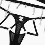 Silver Chains Tassels! Sexy Lingerie Bra Panty and Garter 3-Piece Matching Set, Sexy Lingerie Underwear