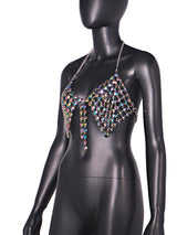 Unreal Color Jewelry Rhinestones Halter Tops , Sexy Body Jewelry, Beads Top, Hot ClubWear 20700