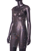 Sexy Fishnet See-through Mesh Cap Sleeves Dress with Rhinestones , Bikini Cover Up ClubWear