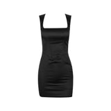 Minimal Short Solid Black Slip Mini Dress! Sexy Black Dress 2305