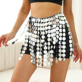 Fringed Shine Hand Crafted Round Plates Tassels Skirt ! Sexy Hot ClubWear 2308