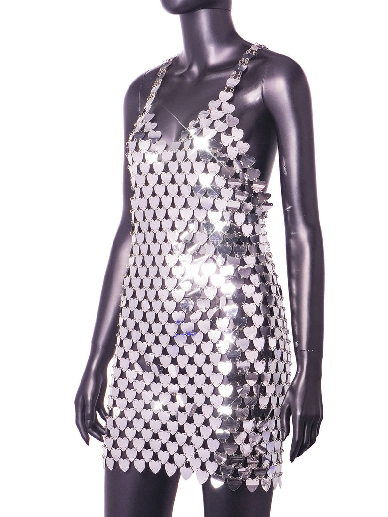 Shine Hand Crafted Silver Heart Shape Plates Metal slip Dress ! Sexy Body Jewelry Dress Hot ClubWear 2308