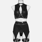 Black Collar! Sexy Gothic Lingerie Top Bra Panty and Garter 3-Piece Matching Set, Sexy Lingerie Underwear