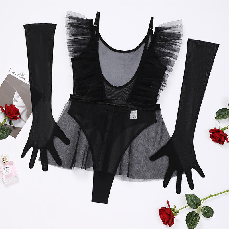 Organza and Gloves! Sexy Lingerie Teddy 1-piece Lingerie Set, Sexy Lingerie Underwear