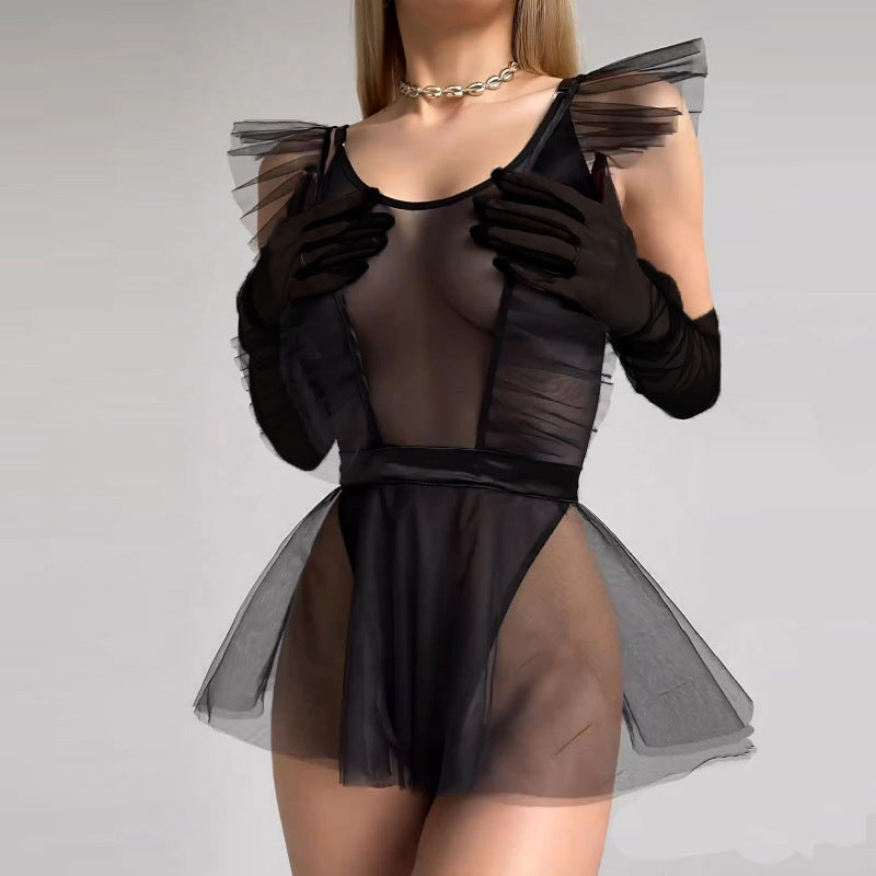 Organza and Gloves! Sexy Lingerie Teddy 1-piece Lingerie Set, Sexy Lingerie Underwear