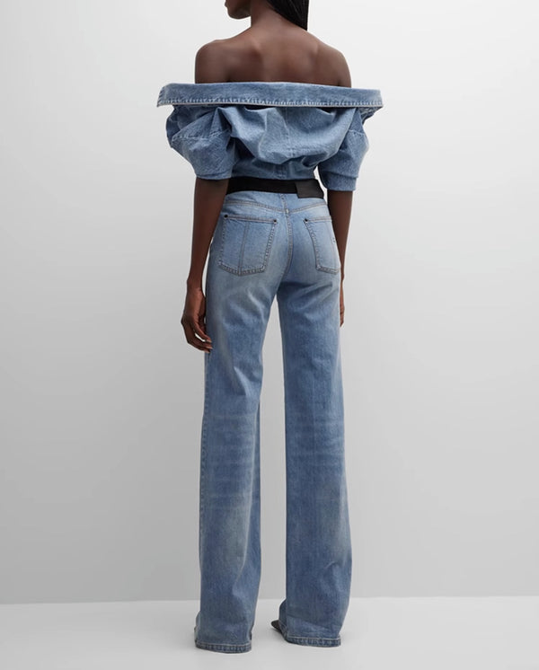 Unique Designer Asymmetric Wide-Leg Jeans! High Waisted Blue Denim Jeans Femme Bottoms