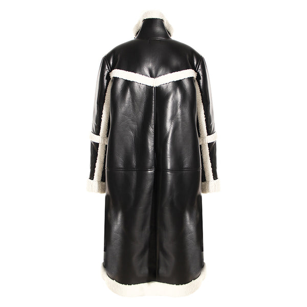 Winter Warm Vegan Leather Fleece Coat! Chic Fall Winter Overcoat Wind Coat 2311