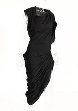 Designer Chic Style Ruffled Asymmetric Midi Black Dress! Women's Fashion  Dress 2306