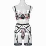 Red-Black Stripesl ! Sexy Lingerie Bra Panty and Garter 3-Piece Matching Set, Sexy Lingerie Underwear