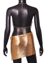 Shine Gold Hand Crafted Metal Fringed Bra Top and Skirt 2-piece Set ! Metallic Sexy Hot ClubWear 2308