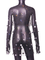 Metal Polka Dots Blingbling Fishnet Dress with Shining Rhinestones , Bikini Cover Up Dress