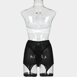 Black and White! Sexy Lingerie Halter Bra Panty and Garter 3-Piece Matching Set, Sexy Lingerie Underwear