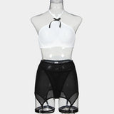 Black and White! Sexy Lingerie Halter Bra Panty and Garter 3-Piece Matching Set, Sexy Lingerie Underwear