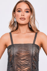 Striped Shining Diamonds Sexy Backless Slip Crop Top, Shining Hot Tops for Club Party