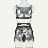 Black Feather Lace ! Sexy Lingerie Bra Panty and Garter 3-Piece Matching Set, Sexy Lingerie Underwear