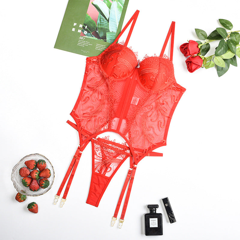 Red Embroidery Floral! Sexy Lingerie Bra Top and Panty 2-Piece Matching Set, Sexy Lingerie Underwear