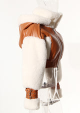 Apricot Vegan Leather Winter Warm Fleeced Suede Hooded Crop Jacket! Chic Winter Jacket Celebrity Fashion 2312