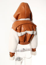 Apricot Vegan Leather Winter Warm Fleeced Suede Hooded Crop Jacket! Chic Winter Jacket Celebrity Fashion 2312