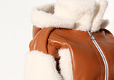 Apricot Vegan Leather Winter Warm Fleeced Suede Hooded Crop Jacket! Chic Winter Jacket Celebrity Fashion 2312