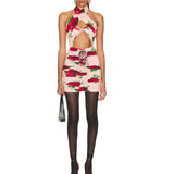 Red Rose Floral Tied Cut Out Floral Halter Dress! Sexy Casual Dress Designer Fashion 2305