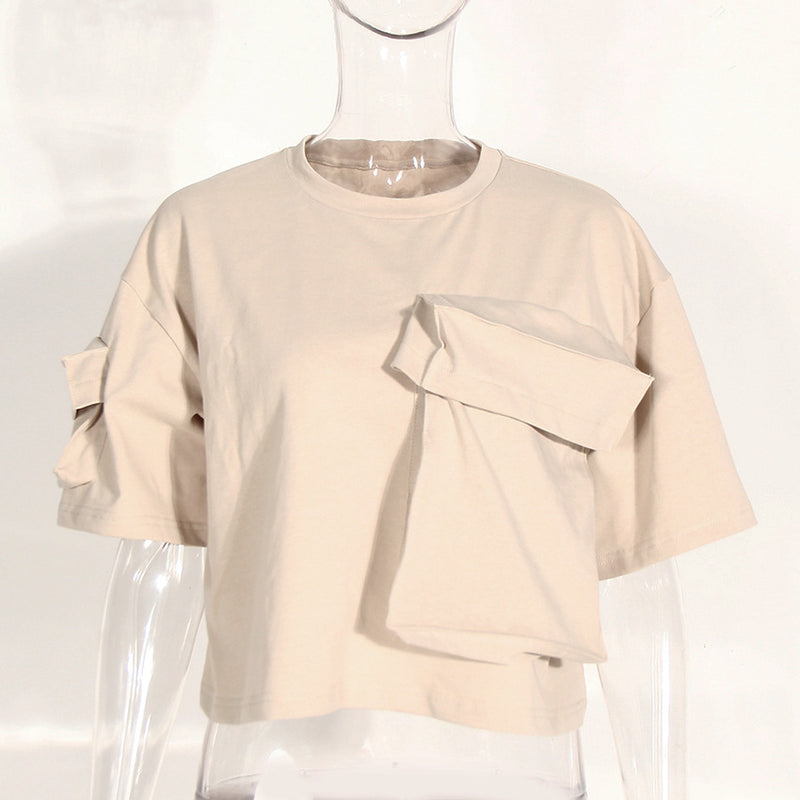 Super Bulky Pocket Normcore Style Khaki Tee Shirt Top ! Casual Street Wear Top Cyber Fashion 2304