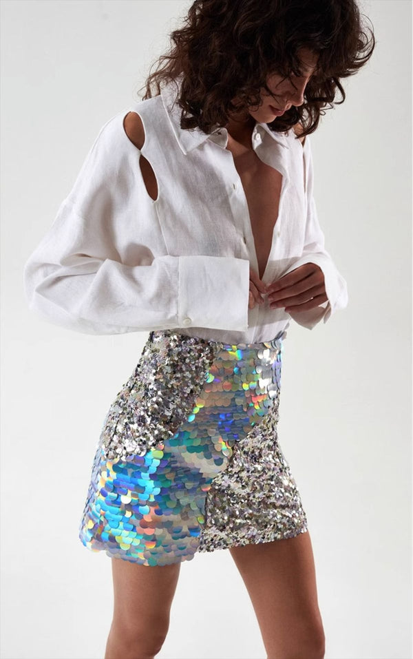 Unreal Color Shine Bing Bling Sequins Skirt! Hot Skirt Bottoms, Women Femme Bottoms 2308