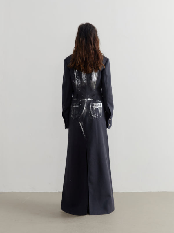 Bronzed Jeans-like Pattern Designer Style Black Trench Coat! Chic Fall Winter Overcoat Wind Coat 2307