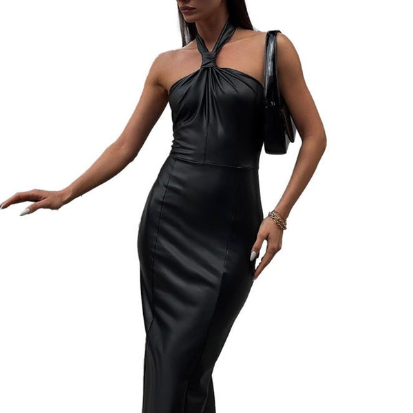 Sexy PU Vegan Leather Halter Dress! Sexy NightClub Dress fashion 2311