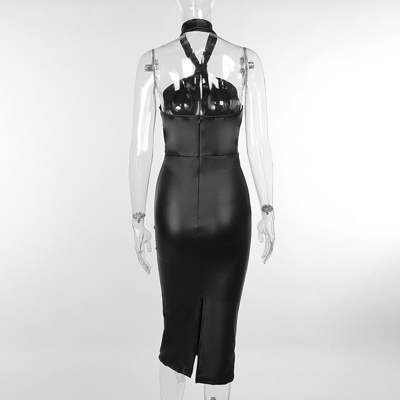 Sexy PU Vegan Leather Halter Dress! Sexy NightClub Dress fashion 2311