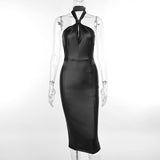 Sexy PU Vegan Leather Halter Dress! Sexy NightClub Dress fashion 2311