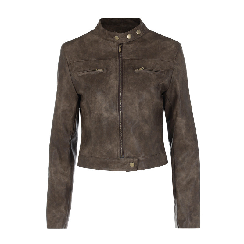 Wild West Distressed Leather Jacket Top Long Sleeve! Sexy  Vegan PU Leather Jacket Top 2308