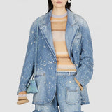 Ripped Denim Jacket Blazer Top ! Chic Top Jeans Jacket Celebrity Fashion 2308