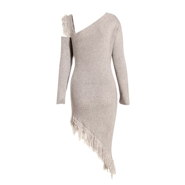 Ripped Ribbed Irregular Knitted Sweater Dress! Slim Fitting Knitwear Celebrity Fashion 2311