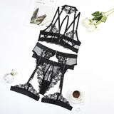 Leaves! Sexy Mesh Lingerie Bra Panty and Garter Skirt 3-Piece Matching Set, Sexy Lingerie Underwear