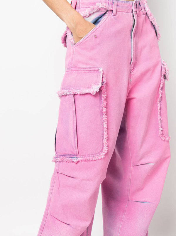 Fluorescent Pink Overalls Wide-leg Jeans Pants! Hot High Waisted  Denim Jeans Femme Bottoms Pants