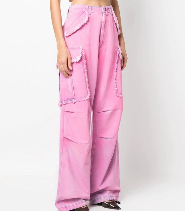 Fluorescent Pink Overalls Wide-leg Jeans Pants! Hot High Waisted  Denim Jeans Femme Bottoms Pants