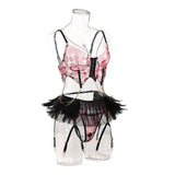 Red Hearts and Feathers! Sexy Lingerie Bra Panty and Garter 3-Piece Matching Set, Sexy Lingerie Underwear