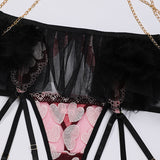 Red Hearts and Feathers! Sexy Lingerie Bra Panty and Garter 3-Piece Matching Set, Sexy Lingerie Underwear