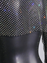 Bling bling Long Sleeve Mesh Crop Top with Shining Rhinestones, Bikini Cover Up Tops, Club Wear