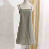 Holiday Style Natural Linen-cotton Basic Slip Dress!  Comfortable Linen Basic Dress loungewear 2305