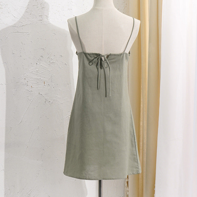 Holiday Style Natural Linen-cotton Basic Slip Dress!  Comfortable Linen Basic Dress loungewear 2305