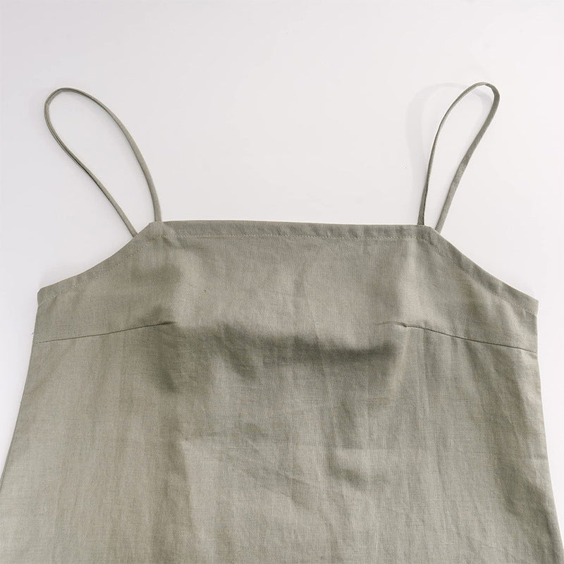 Holiday Style Natural Linen-cotton Basic Slip Dress!  Comfortable Linen Basic Dress loungewear 2305