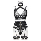 Black Halter Embroidery Floral! Sexy Lingerie Bra Panty and Garter 3-Piece Matching Set, Sexy Lingerie Underwear